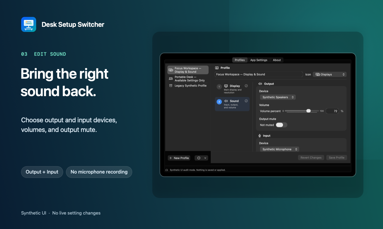 Synthetic profile editor showing output and input sound controls